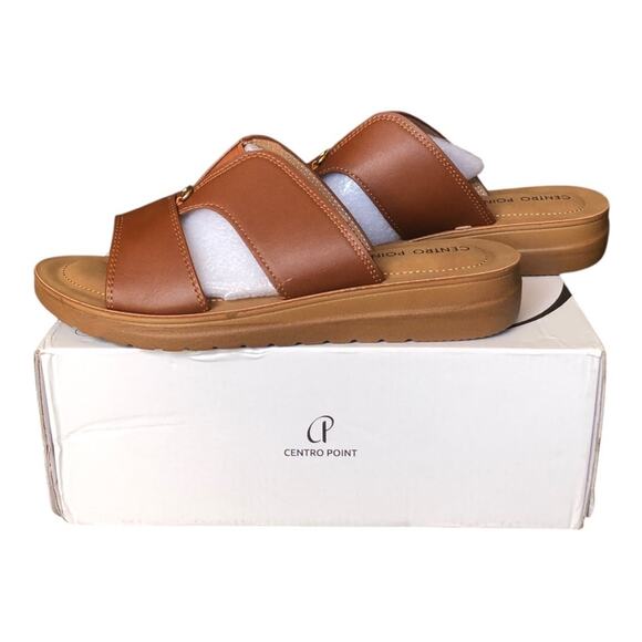 Centro Point Women’s Brown Faux Leather Slip On Comfort Slide Sandals 9.5 NIB - Picture 3 of 9